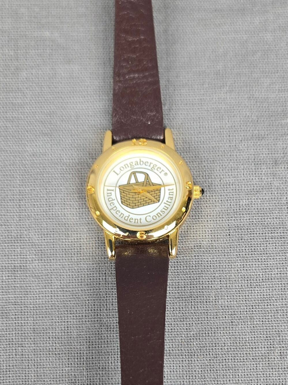 Longaberger Independent Consultant Gold Tone Watch with Leather Band